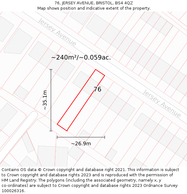 76, JERSEY AVENUE, BRISTOL, BS4 4QZ: Plot and title map