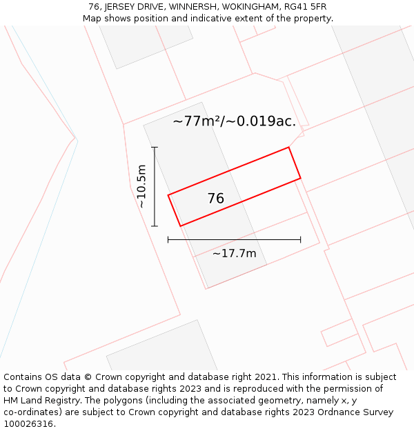 76, JERSEY DRIVE, WINNERSH, WOKINGHAM, RG41 5FR: Plot and title map