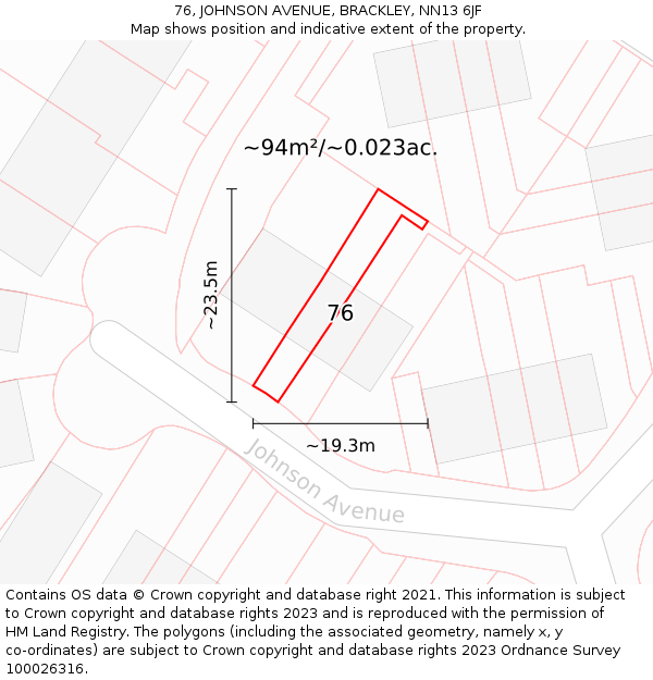 76, JOHNSON AVENUE, BRACKLEY, NN13 6JF: Plot and title map