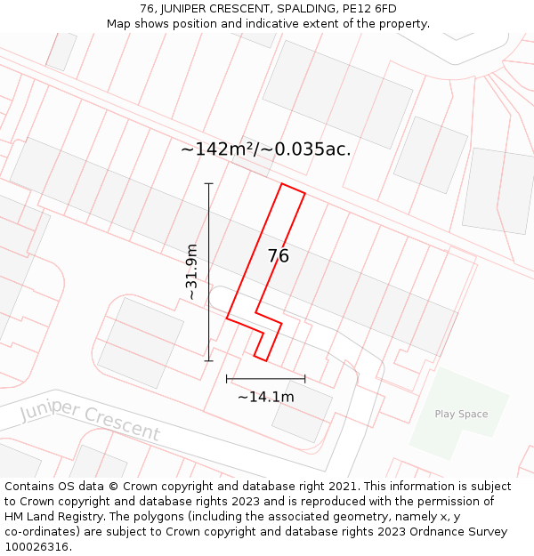76, JUNIPER CRESCENT, SPALDING, PE12 6FD: Plot and title map