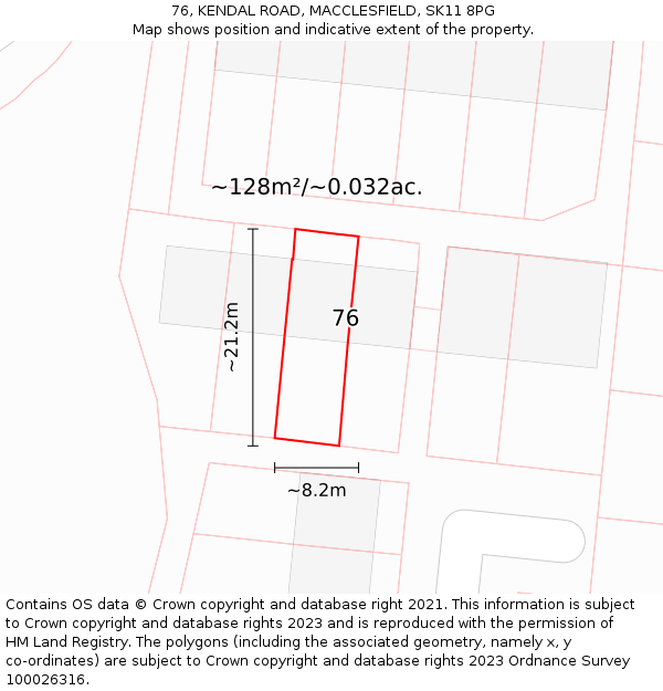 76, KENDAL ROAD, MACCLESFIELD, SK11 8PG: Plot and title map