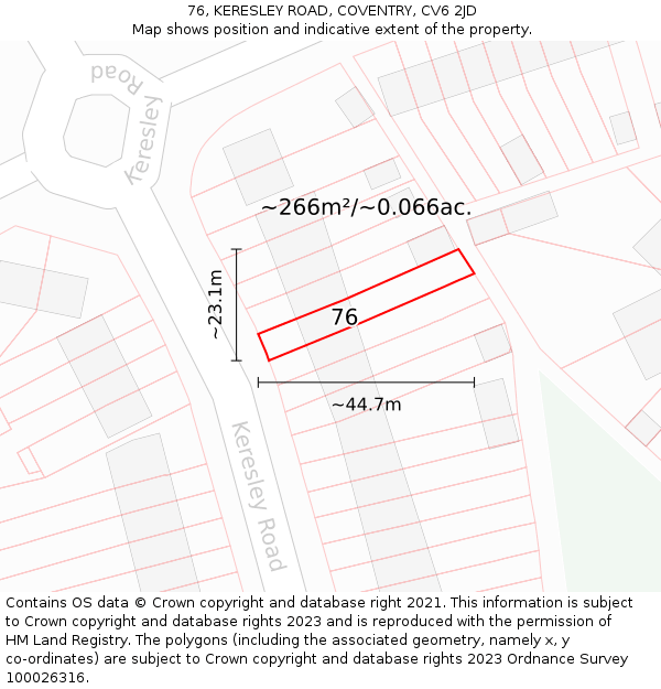76, KERESLEY ROAD, COVENTRY, CV6 2JD: Plot and title map