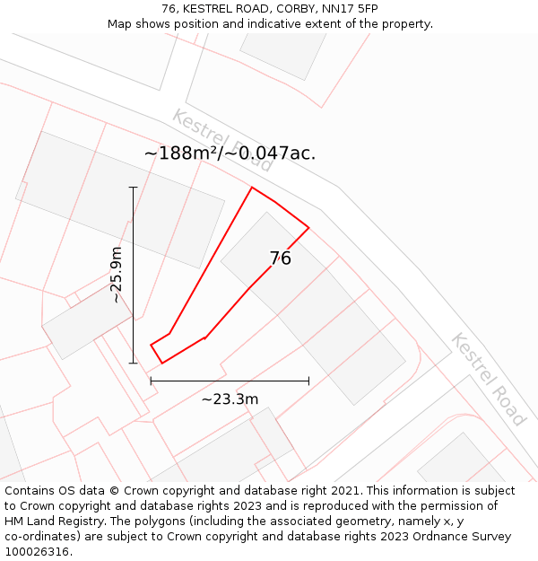 76, KESTREL ROAD, CORBY, NN17 5FP: Plot and title map