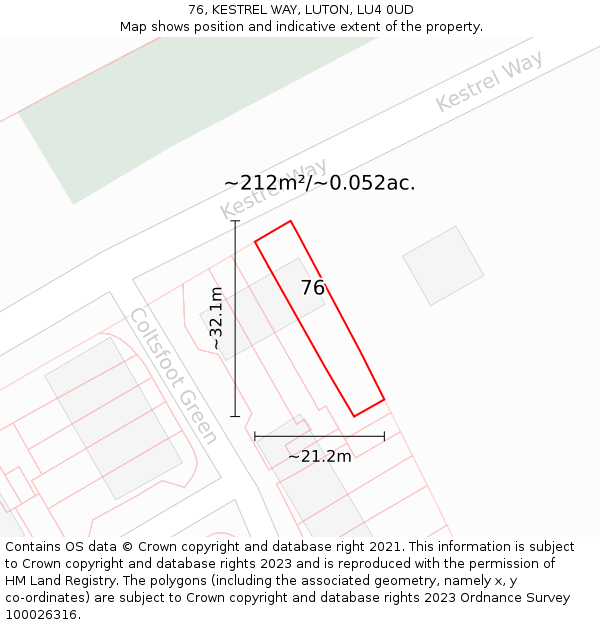 76, KESTREL WAY, LUTON, LU4 0UD: Plot and title map