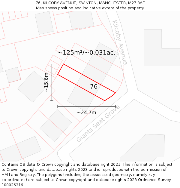 76, KILCOBY AVENUE, SWINTON, MANCHESTER, M27 8AE: Plot and title map