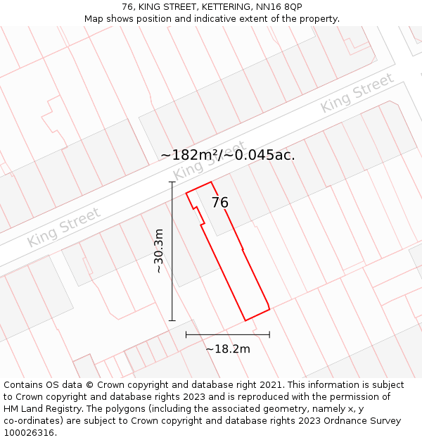 76, KING STREET, KETTERING, NN16 8QP: Plot and title map