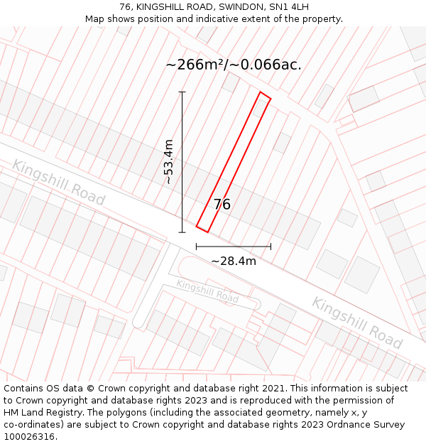 76, KINGSHILL ROAD, SWINDON, SN1 4LH: Plot and title map
