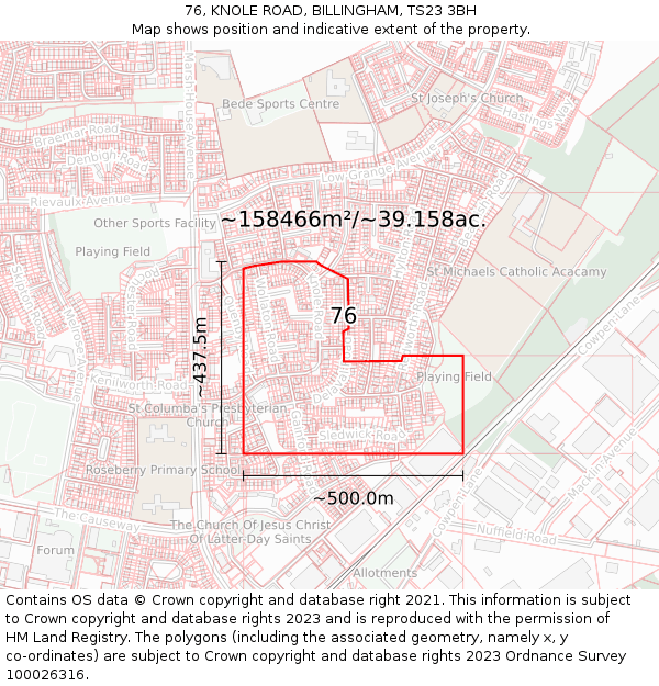 76, KNOLE ROAD, BILLINGHAM, TS23 3BH: Plot and title map