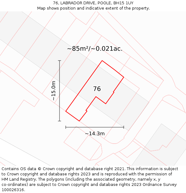 76, LABRADOR DRIVE, POOLE, BH15 1UY: Plot and title map