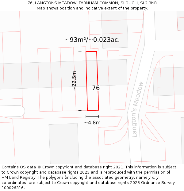 76, LANGTONS MEADOW, FARNHAM COMMON, SLOUGH, SL2 3NR: Plot and title map