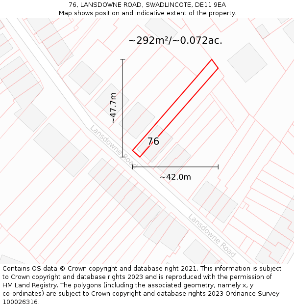 76, LANSDOWNE ROAD, SWADLINCOTE, DE11 9EA: Plot and title map