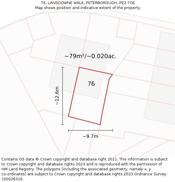 76, LANSDOWNE WALK, PETERBOROUGH, PE2 7GE: Plot and title map