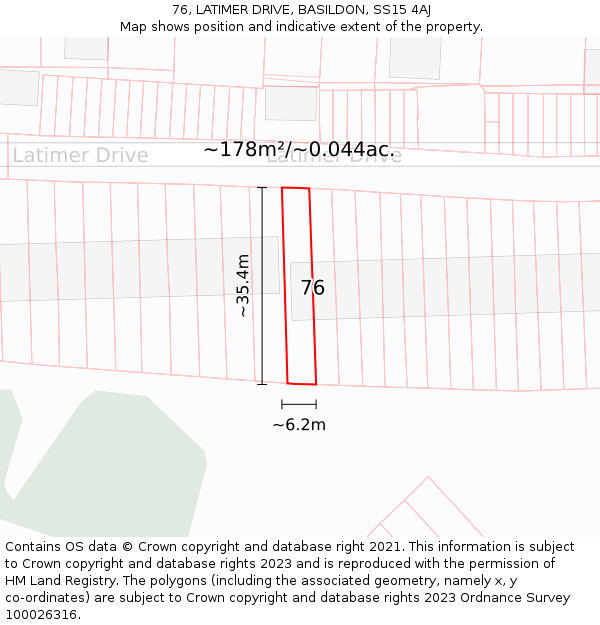 76, LATIMER DRIVE, BASILDON, SS15 4AJ: Plot and title map