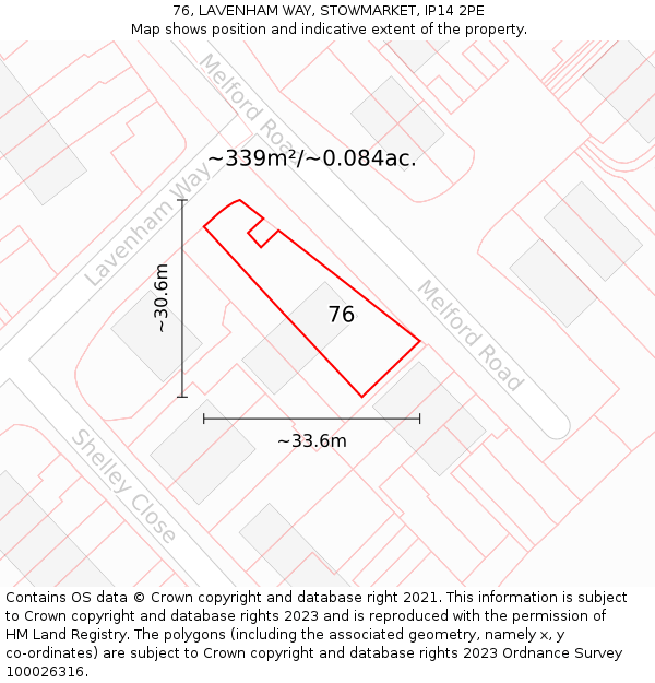 76, LAVENHAM WAY, STOWMARKET, IP14 2PE: Plot and title map