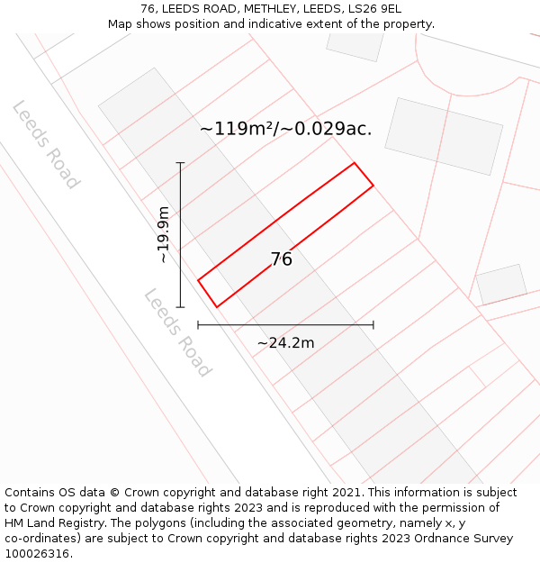 76, LEEDS ROAD, METHLEY, LEEDS, LS26 9EL: Plot and title map