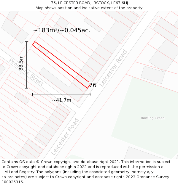 76, LEICESTER ROAD, IBSTOCK, LE67 6HJ: Plot and title map