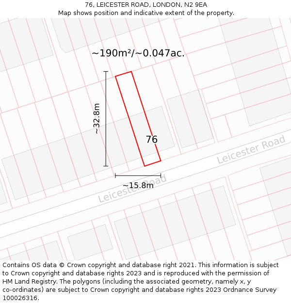 76, LEICESTER ROAD, LONDON, N2 9EA: Plot and title map