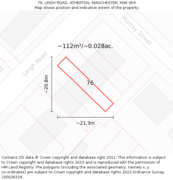 76, LEIGH ROAD, ATHERTON, MANCHESTER, M46 0PA: Plot and title map