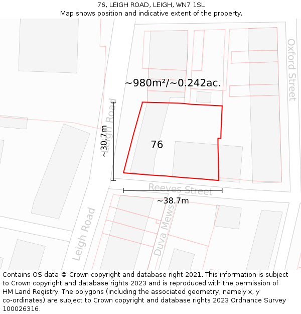 76, LEIGH ROAD, LEIGH, WN7 1SL: Plot and title map