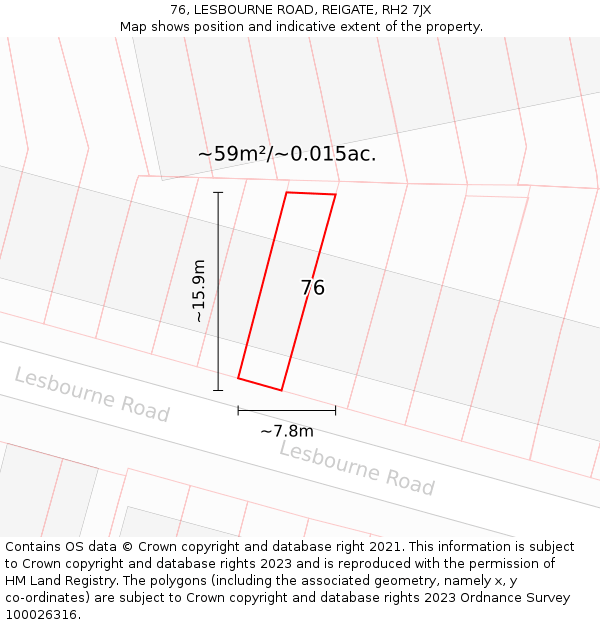 76, LESBOURNE ROAD, REIGATE, RH2 7JX: Plot and title map