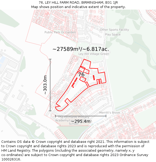 76, LEY HILL FARM ROAD, BIRMINGHAM, B31 1JR: Plot and title map