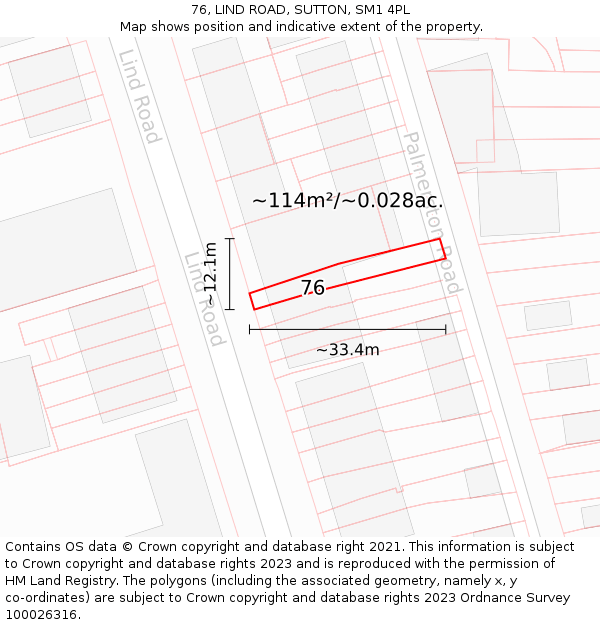 76, LIND ROAD, SUTTON, SM1 4PL: Plot and title map