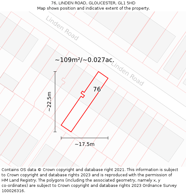 76, LINDEN ROAD, GLOUCESTER, GL1 5HD: Plot and title map