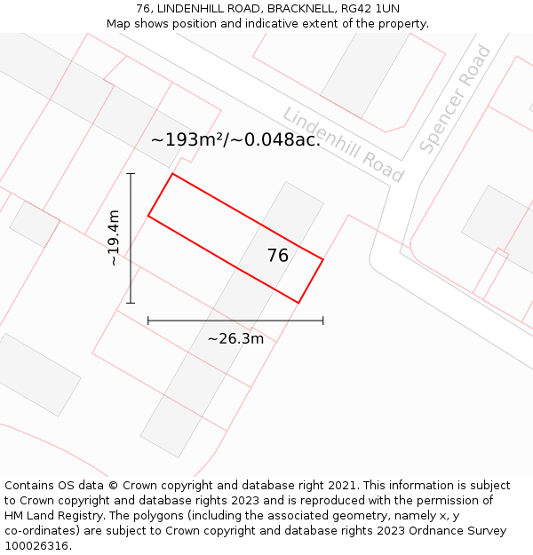 76, LINDENHILL ROAD, BRACKNELL, RG42 1UN: Plot and title map