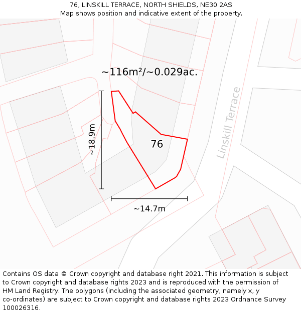 76, LINSKILL TERRACE, NORTH SHIELDS, NE30 2AS: Plot and title map