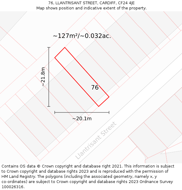 76, LLANTRISANT STREET, CARDIFF, CF24 4JE: Plot and title map