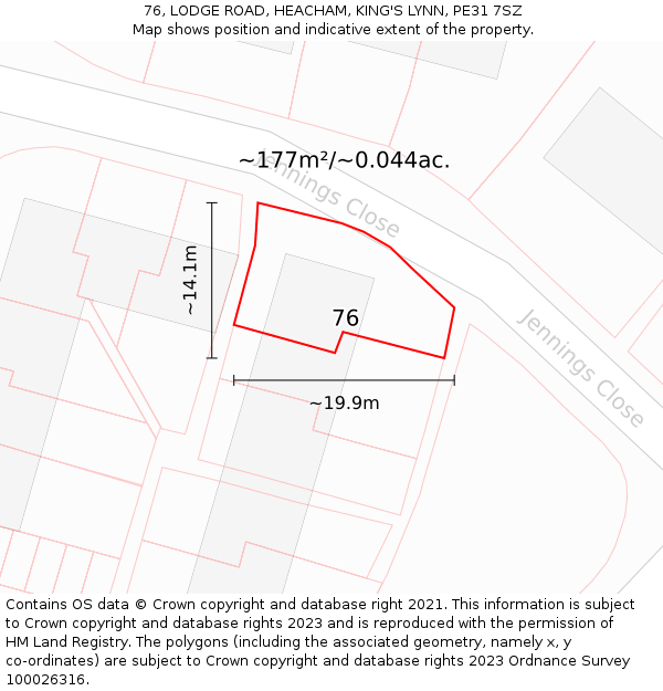 76, LODGE ROAD, HEACHAM, KING'S LYNN, PE31 7SZ: Plot and title map