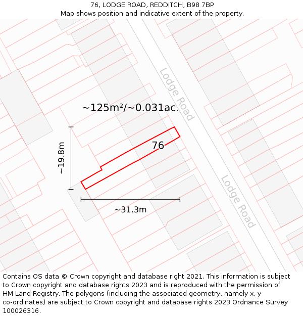 76, LODGE ROAD, REDDITCH, B98 7BP: Plot and title map