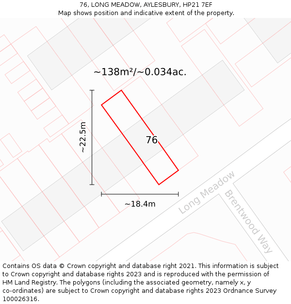 76, LONG MEADOW, AYLESBURY, HP21 7EF: Plot and title map