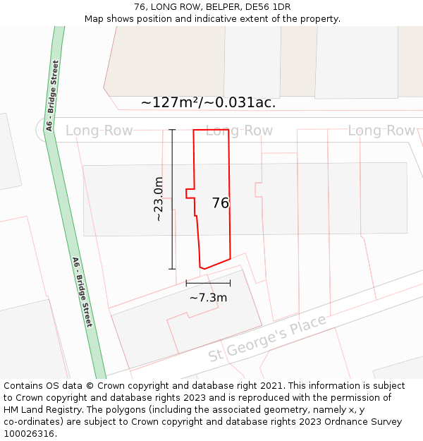 76, LONG ROW, BELPER, DE56 1DR: Plot and title map