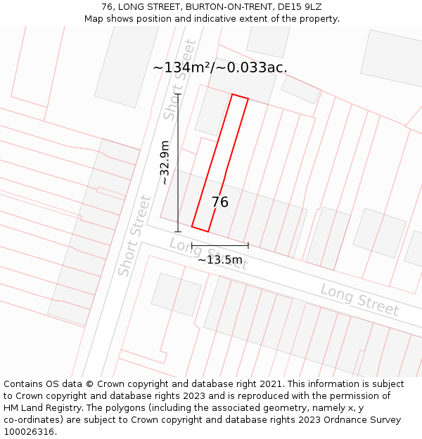 76, LONG STREET, BURTON-ON-TRENT, DE15 9LZ: Plot and title map