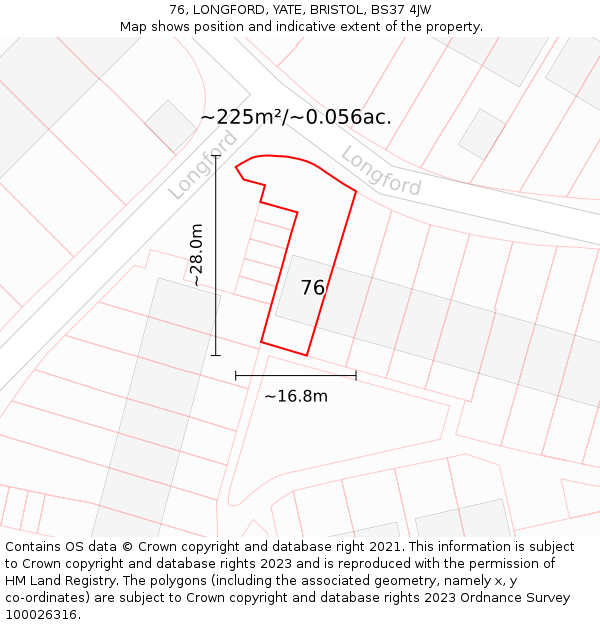 76, LONGFORD, YATE, BRISTOL, BS37 4JW: Plot and title map
