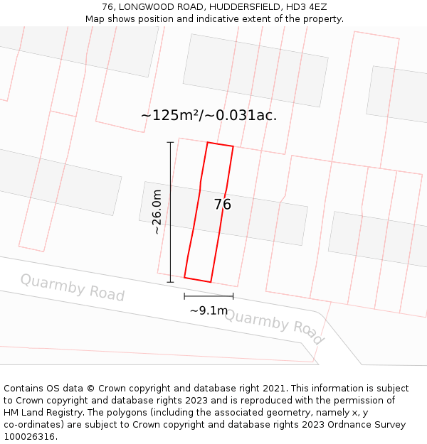 76, LONGWOOD ROAD, HUDDERSFIELD, HD3 4EZ: Plot and title map