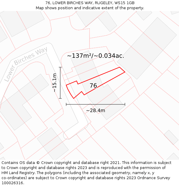 76, LOWER BIRCHES WAY, RUGELEY, WS15 1GB: Plot and title map