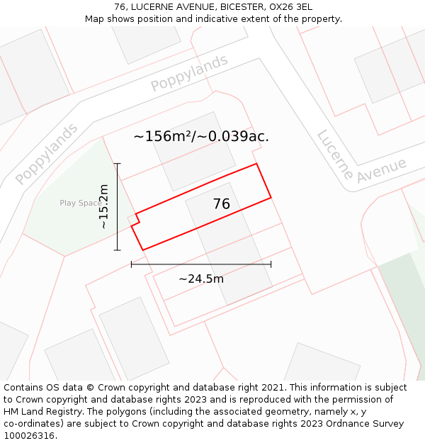76, LUCERNE AVENUE, BICESTER, OX26 3EL: Plot and title map