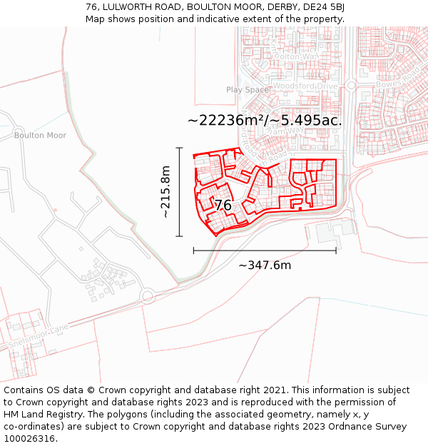 76, LULWORTH ROAD, BOULTON MOOR, DERBY, DE24 5BJ: Plot and title map