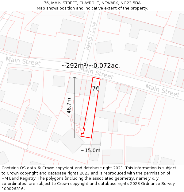 76, MAIN STREET, CLAYPOLE, NEWARK, NG23 5BA: Plot and title map