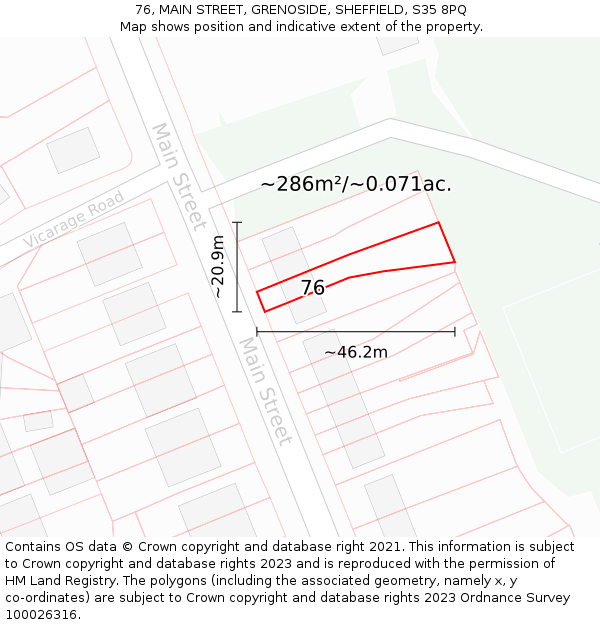 76, MAIN STREET, GRENOSIDE, SHEFFIELD, S35 8PQ: Plot and title map