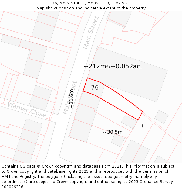 76, MAIN STREET, MARKFIELD, LE67 9UU: Plot and title map