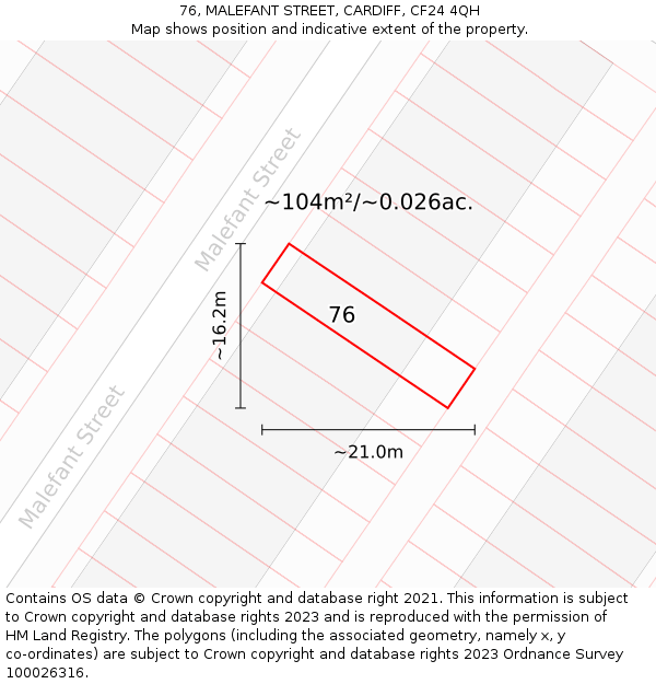 76, MALEFANT STREET, CARDIFF, CF24 4QH: Plot and title map