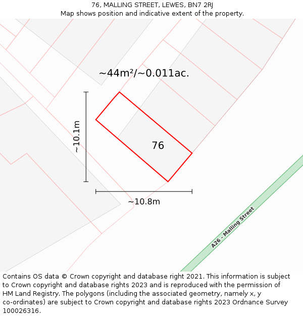 76, MALLING STREET, LEWES, BN7 2RJ: Plot and title map