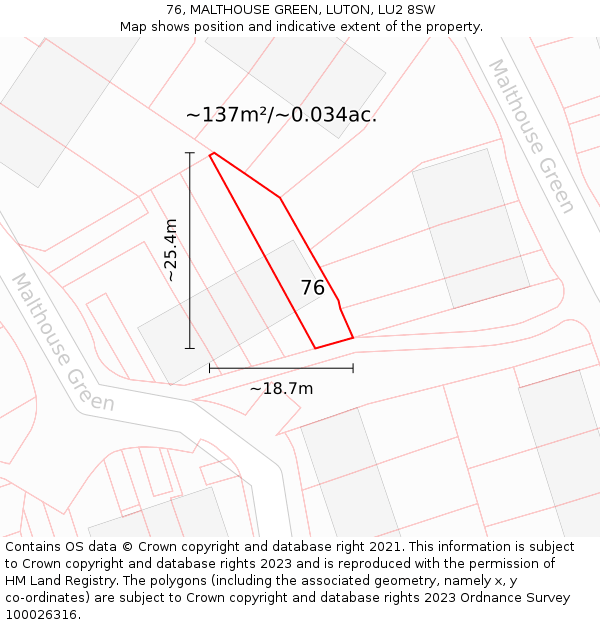 76, MALTHOUSE GREEN, LUTON, LU2 8SW: Plot and title map