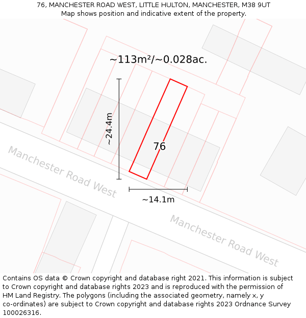 76, MANCHESTER ROAD WEST, LITTLE HULTON, MANCHESTER, M38 9UT: Plot and title map