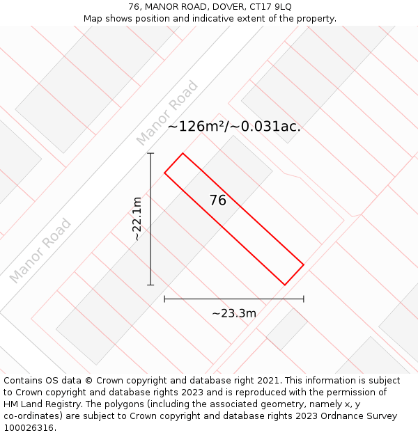 76, MANOR ROAD, DOVER, CT17 9LQ: Plot and title map