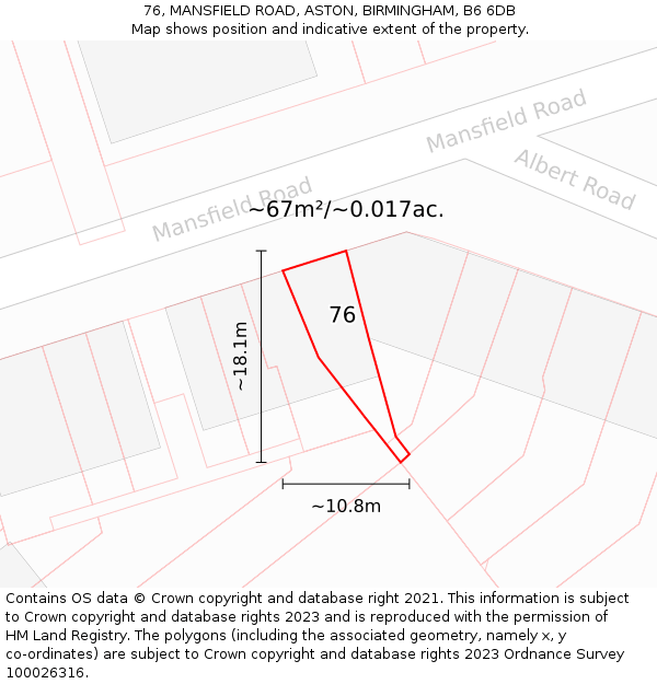 76, MANSFIELD ROAD, ASTON, BIRMINGHAM, B6 6DB: Plot and title map