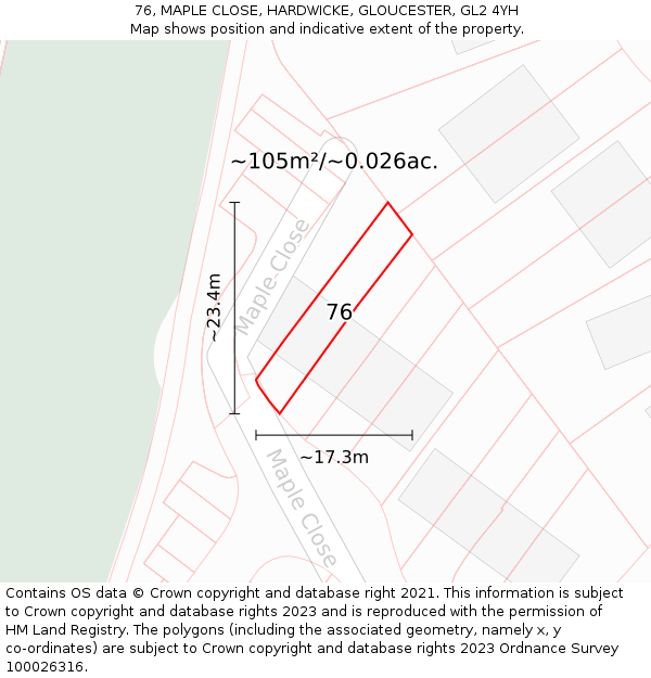 76, MAPLE CLOSE, HARDWICKE, GLOUCESTER, GL2 4YH: Plot and title map